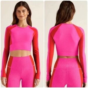 Beyond Yoga Spacedye Vitality Colorblock Pullover Pink Punch /Firecracker Red M